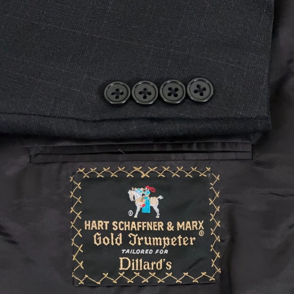 Hart Schaffner Marx Gold Trumpeter Wool Blazer in Charcoal Check Men's Size 46R